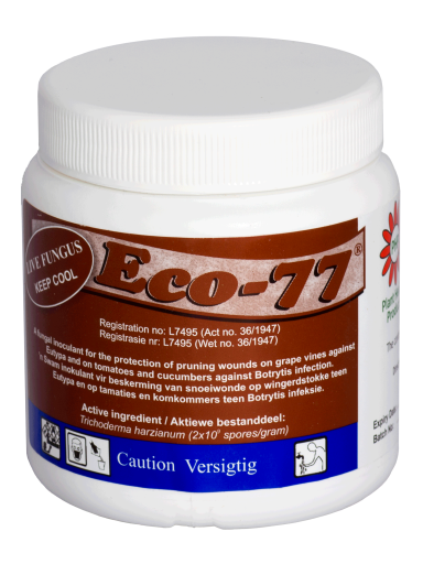 Eco-77 Biofungicide - Fungal innoculant for the protection of pruning wounds on Grape vines against Eutypa, on Tomatoes and Cucumbers against Botrytis infection.